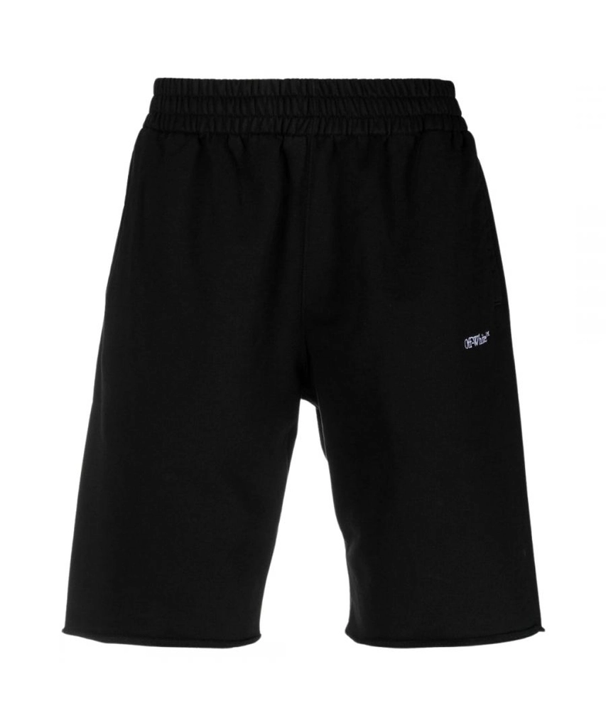 Off White Mens Scribble Design Black Sweat Shorts Cotton - Size Large